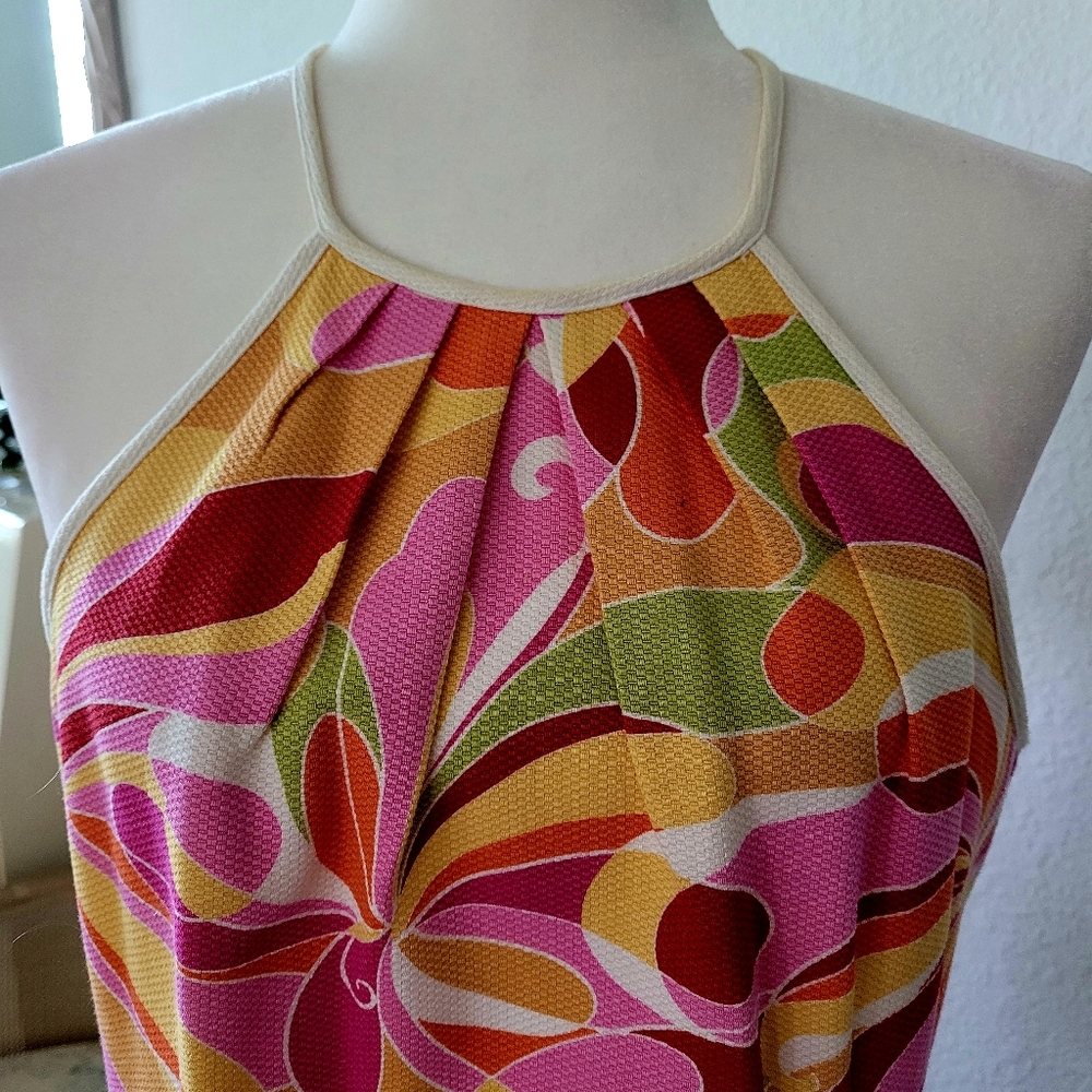 EUC Laundry by Shelli Segal Bright Multicolored Sleeveless Halter Dress Sz 12 - Picture 2 of 10